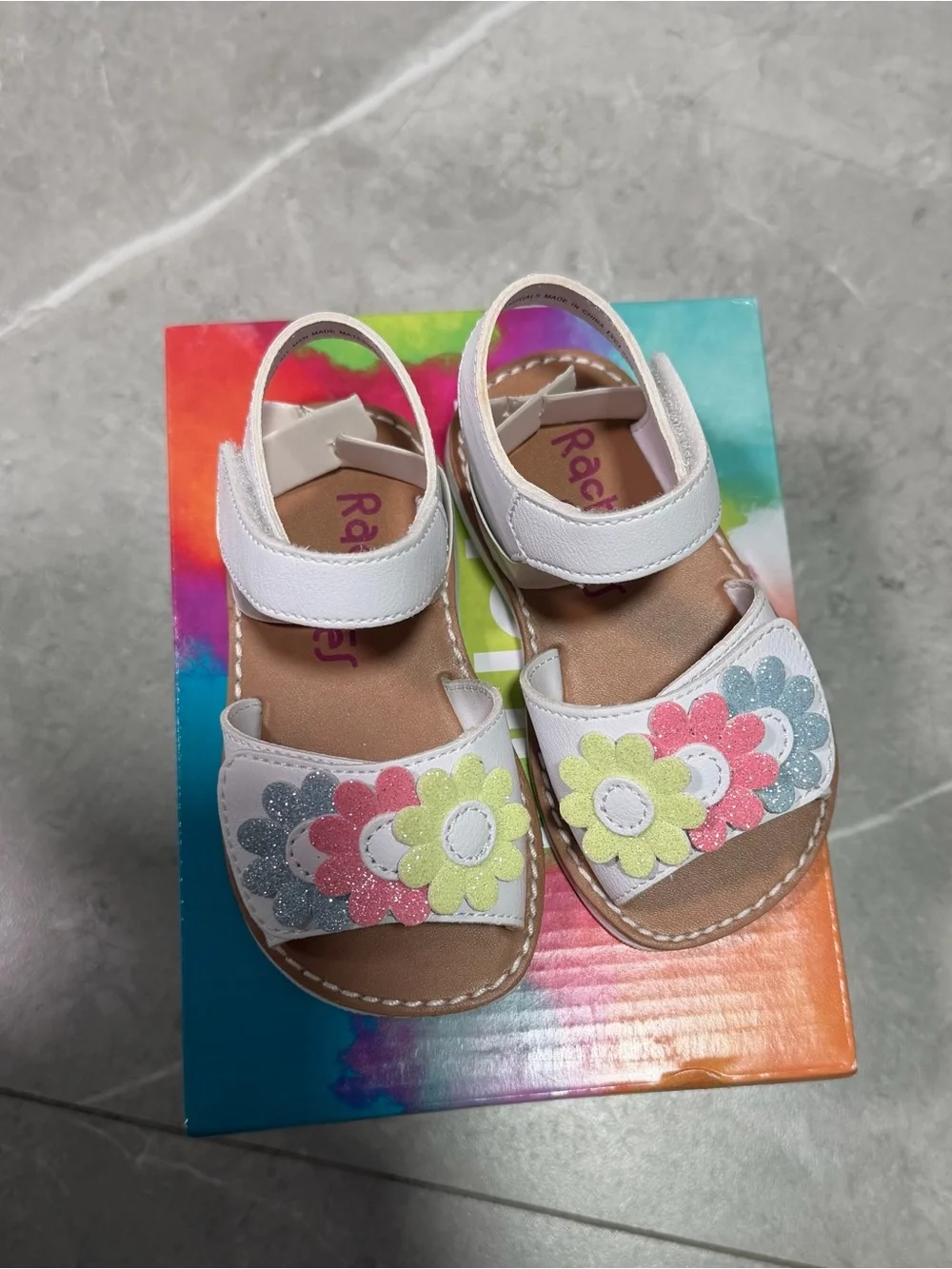 Rachel Shoes Toddler Girl’s Sora Sandals with Pastel Flower Accents Size 5C